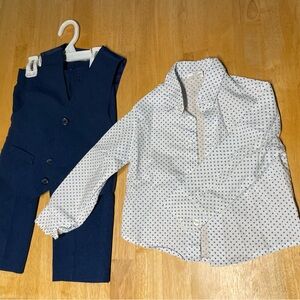 Navy Blue Vest and Pants with Polka Dot Shirt